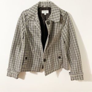 Merona Cotton Blend Plaid Checked Fully Lined Jacket Pointed Collar Back Pleat